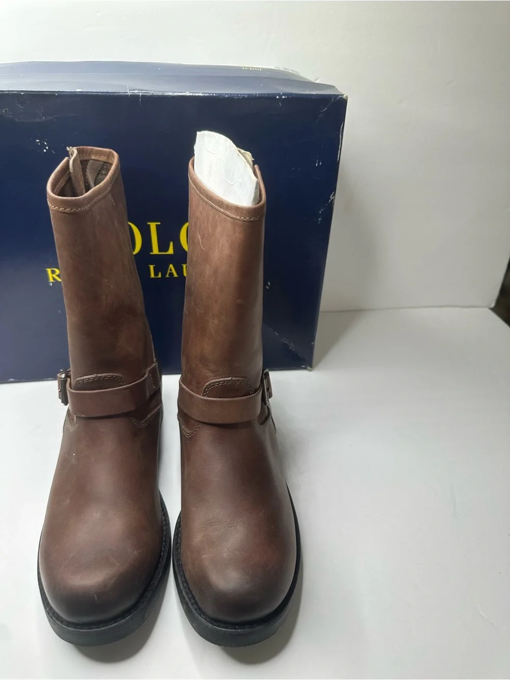 Polo by Ralph Lauren Brown Leather Harness Mid-Calf Boots